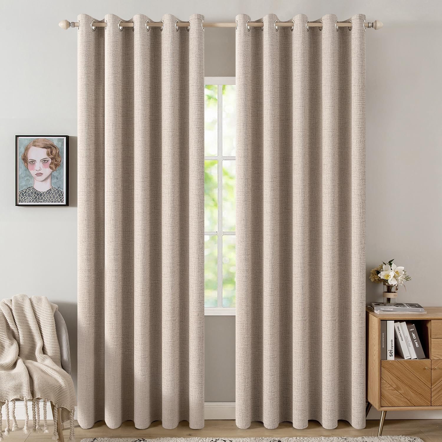 MIULEE Blackout Linen Textured Curtains for Bedroom & Living Room