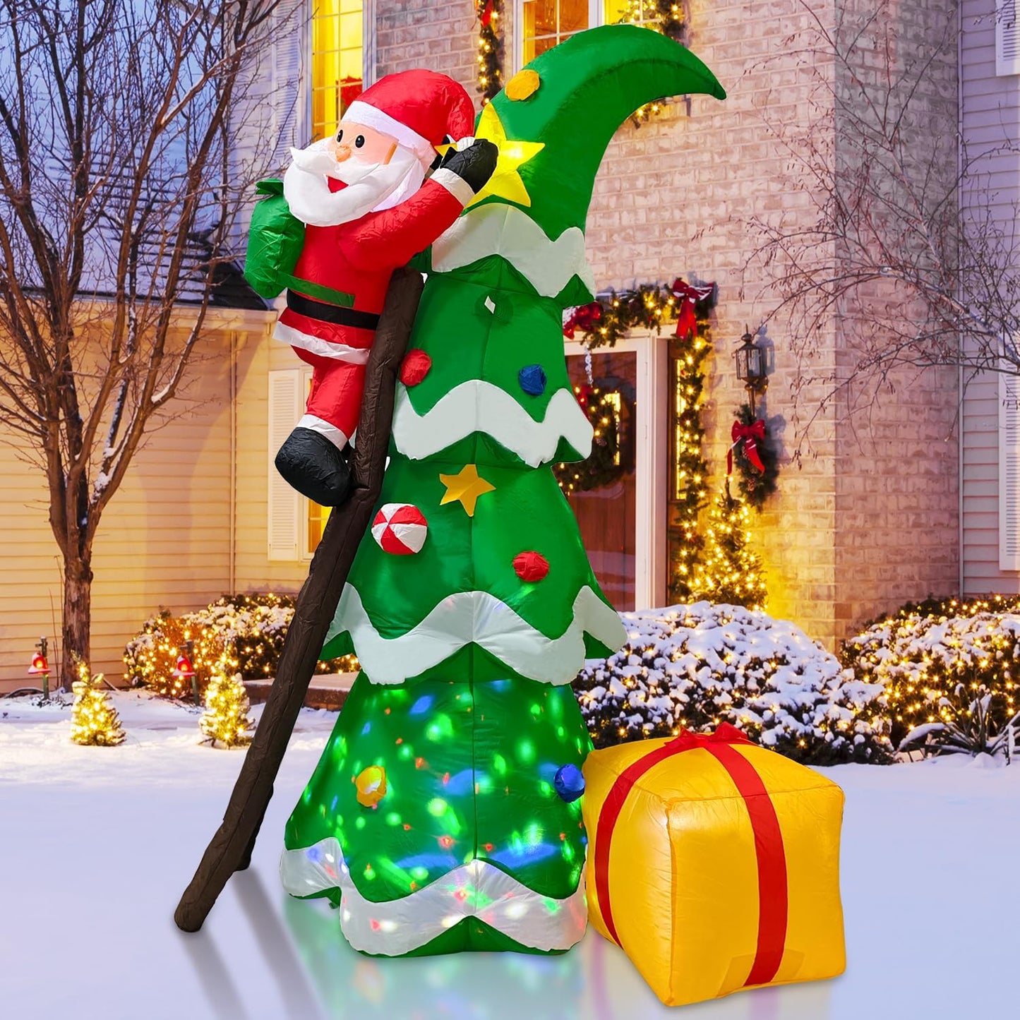 7ft Christmas Inflatables Outdoor Santa with Colorful LED Lights