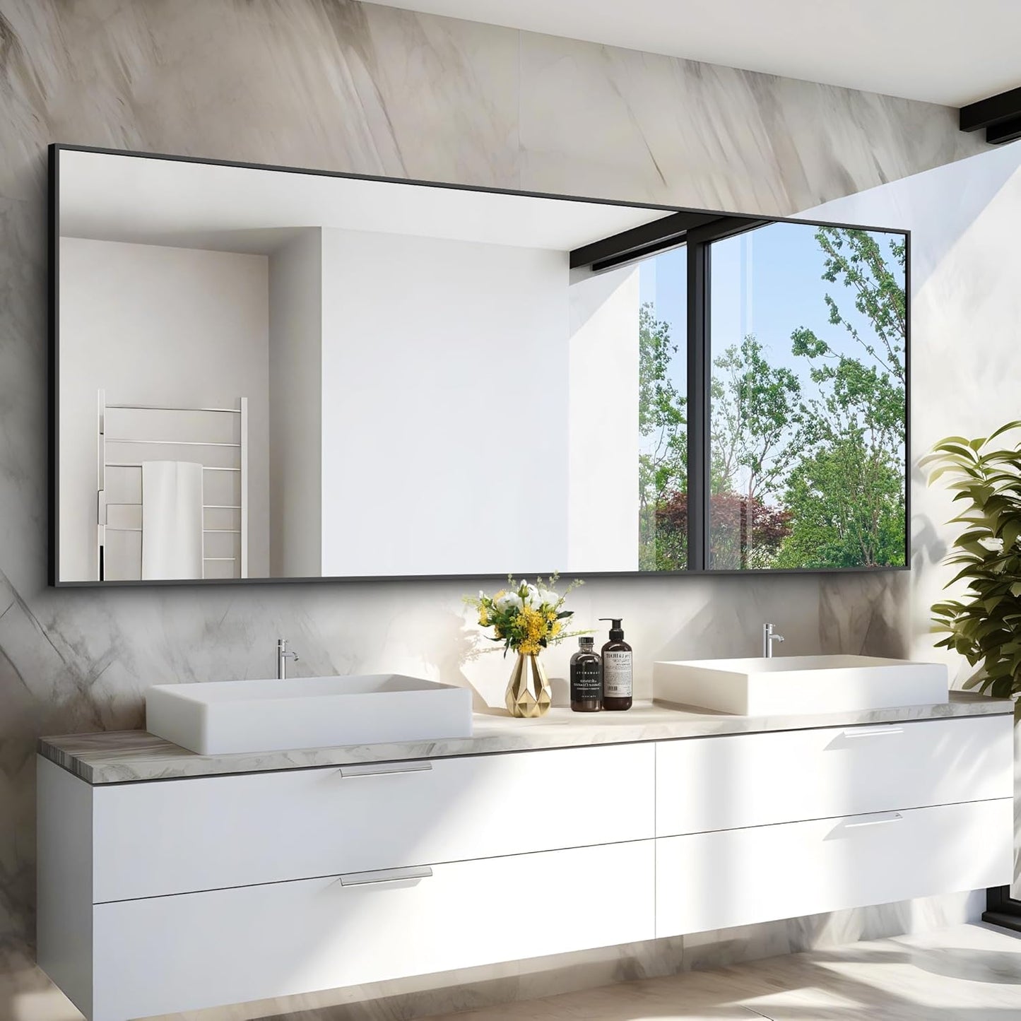 36x72inch Black Rectangle Mirror for Bathroom and Living Room