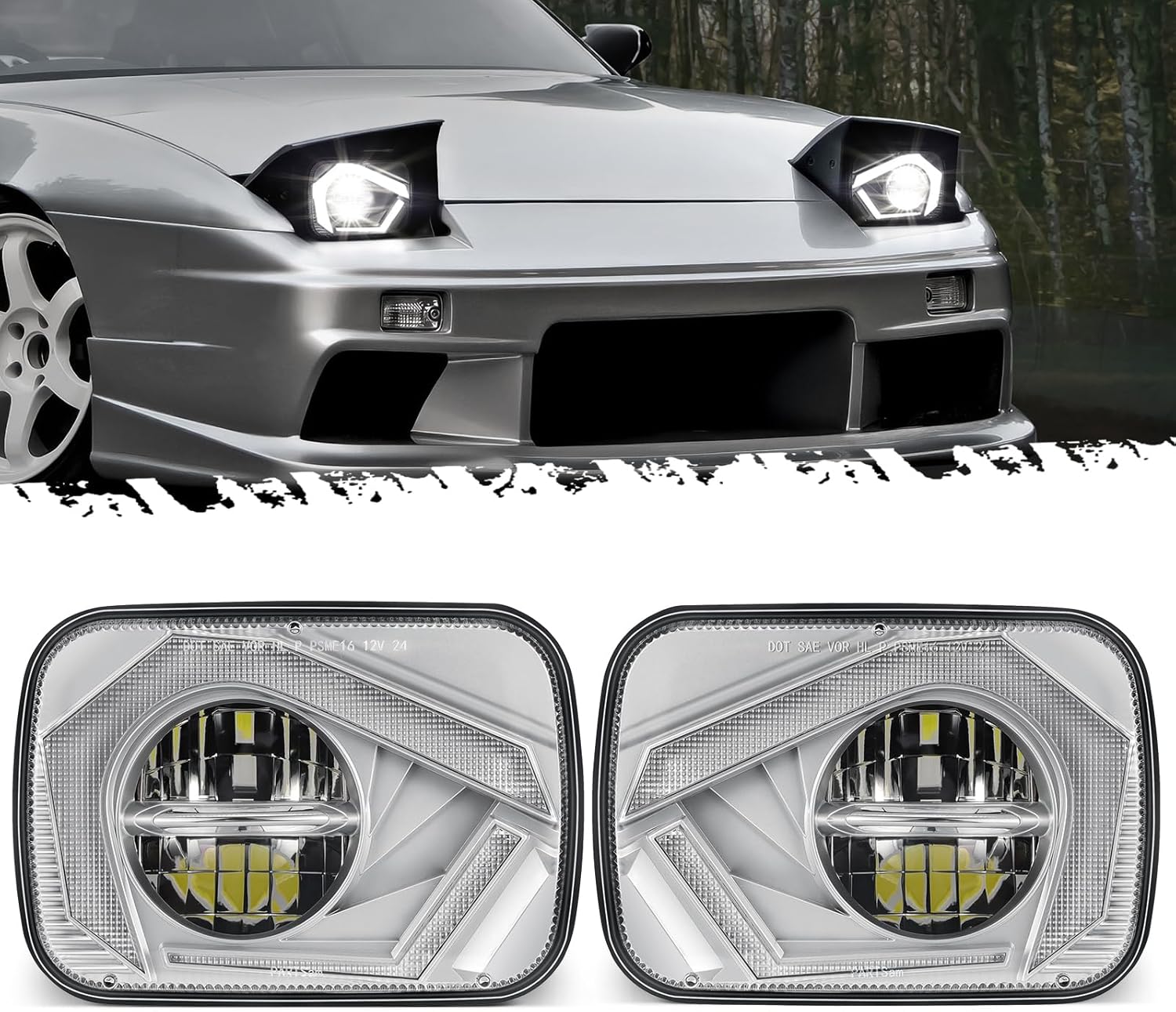 Partsam Eagle Eye Headlights H6054 LED 7x6 5x7 with Animation