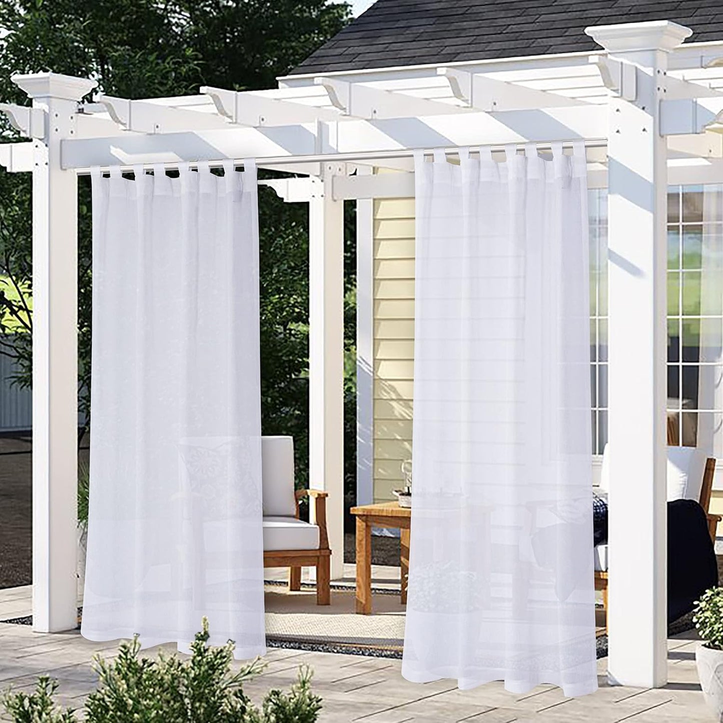 LORDTEX Burlap Linen Look Outdoor Curtain for Patio - 2 Panels