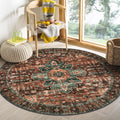 Ultra-Thin Washable 4ft Round Rug - Vintage Floral, Non-Slip Brown