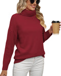 Women Turtleneck Chunky Oversized Ribbed Knit Tunic Sweater - Cozy Fit
