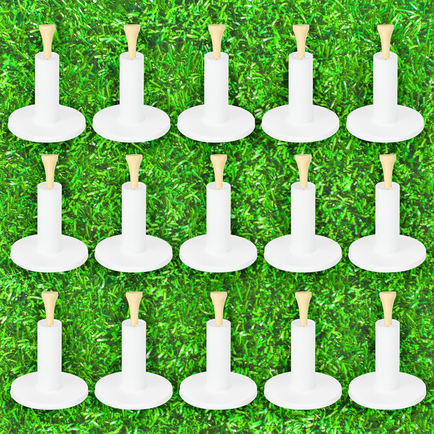 Improve Your Swing with 15 Golf Rubber Tee Holders + Bamboo Tees by Lemecima
