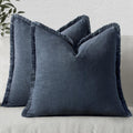 MIULEE Indigo Blue Fringe Linen Throw Pillow Covers - Set of 2