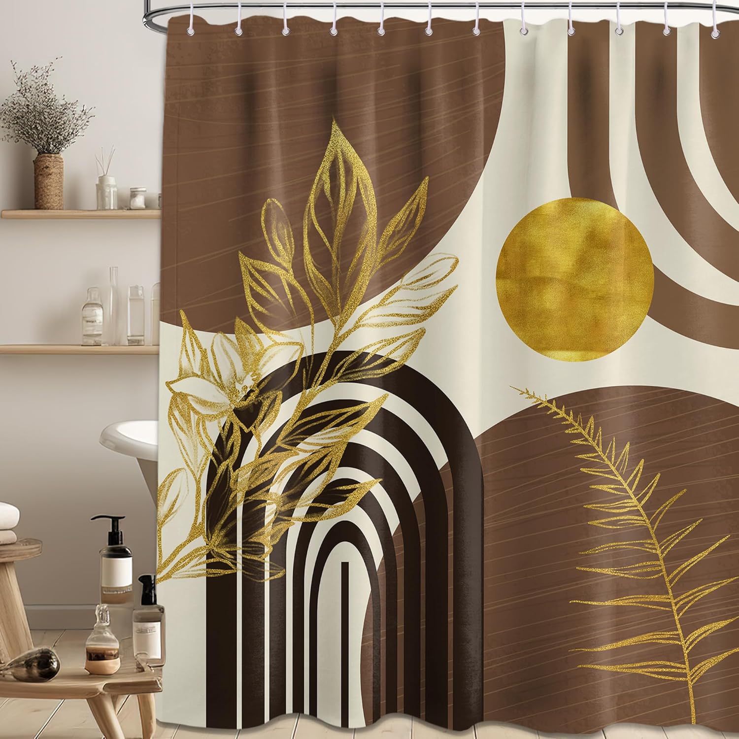 Boho MCM Shower Curtain Set - Waterproof, Chic Design