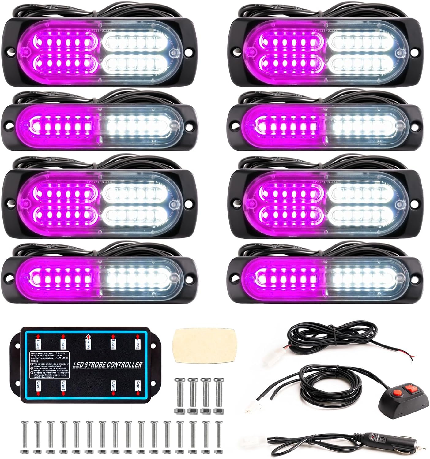 Ultra Slim 8-pcs Sync Feature LED Emergency Strobe Lights