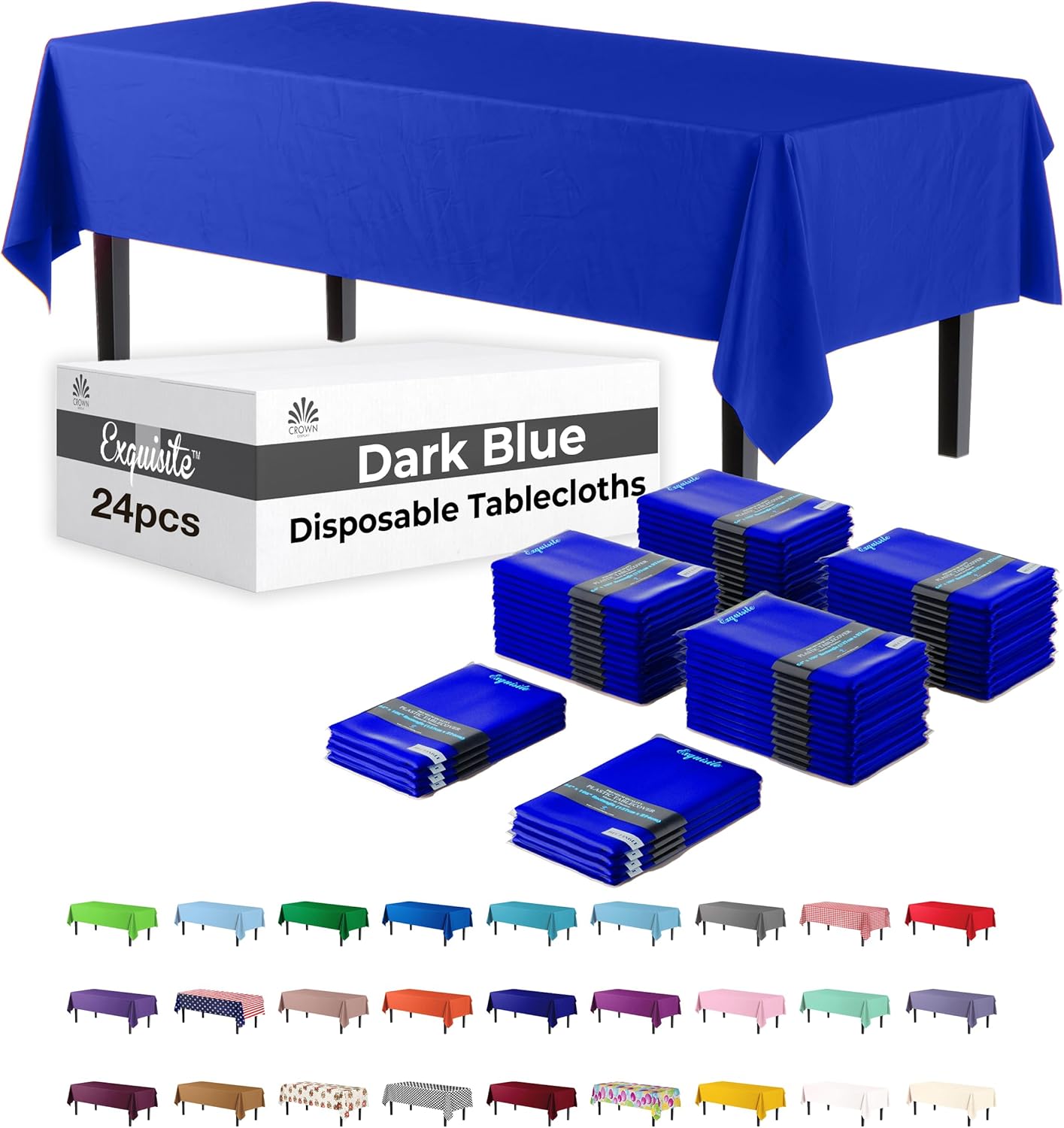 Party Solids Dark Blue Rectangular Plastic Tablecloth - 54x108 in