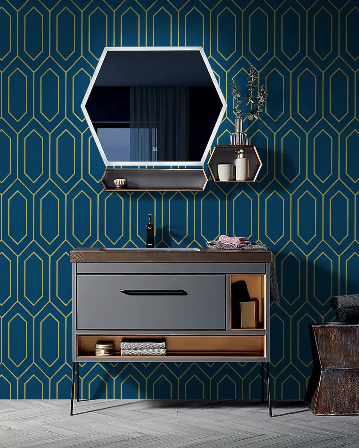 Stylish Gold and Blue Peel and Stick Wallpaper for Easy Decor