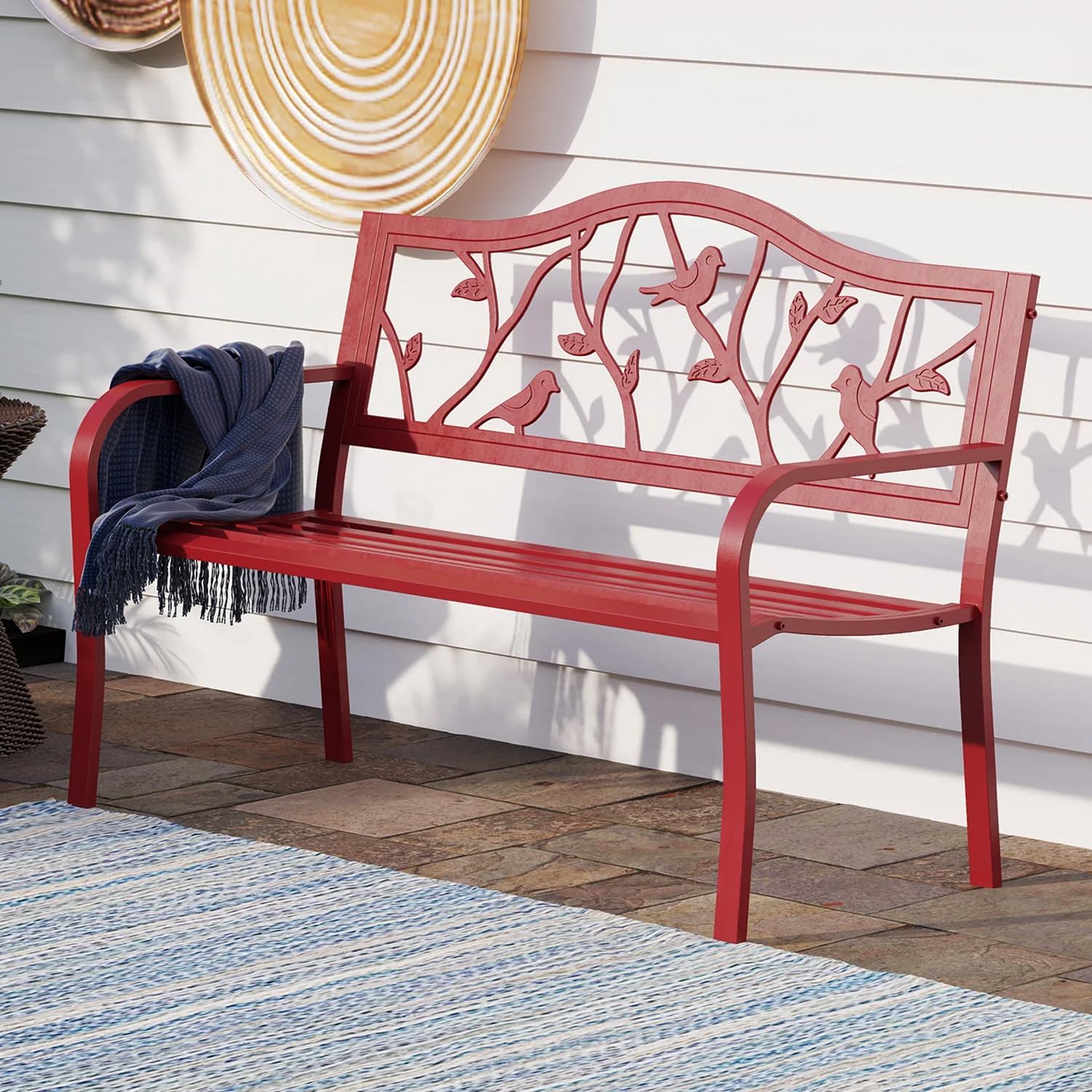 PHI VILLA Outdoor Patio 50in Metal Park Bench for Garden Use