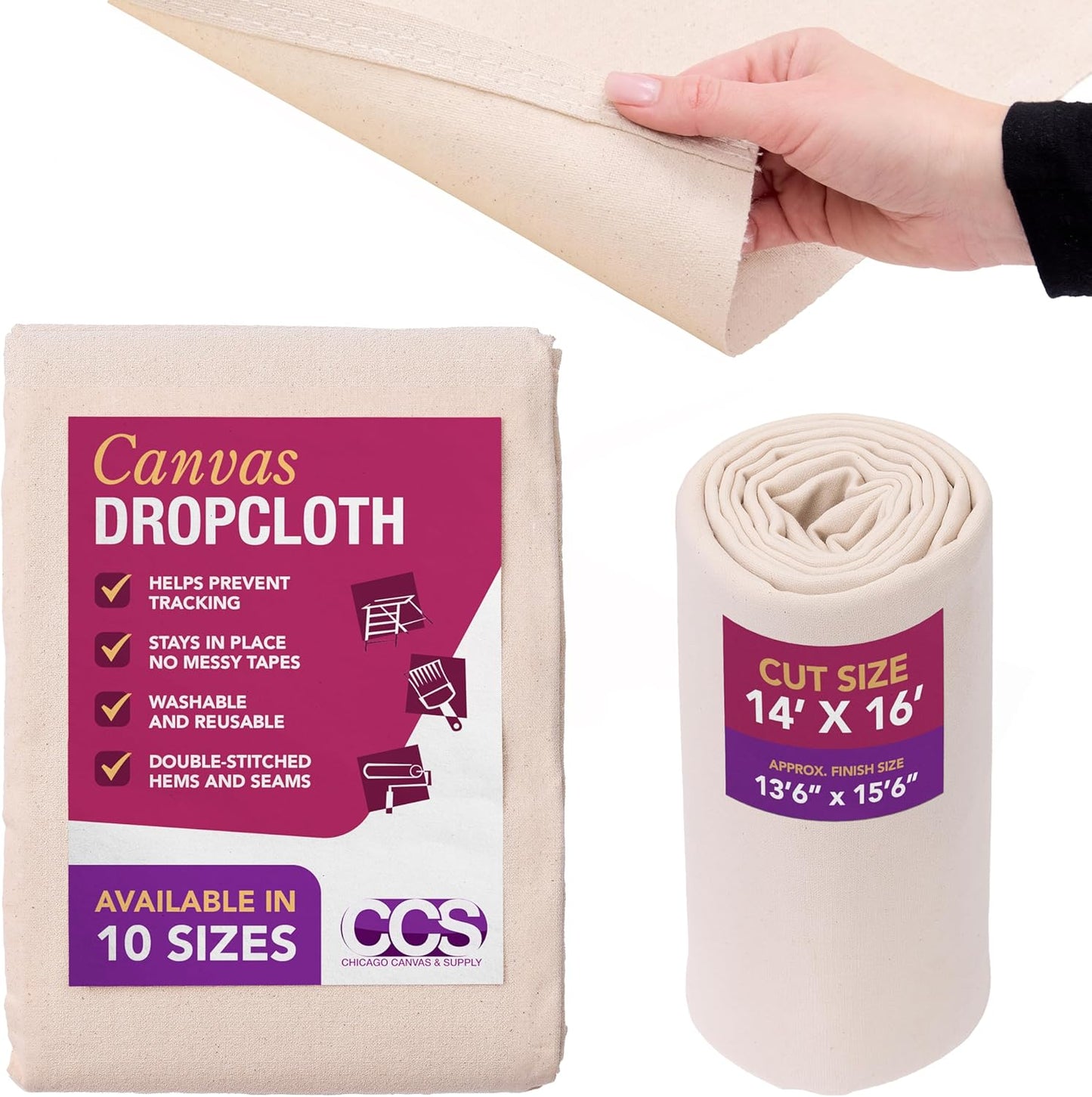 CCS Canvas Drop Cloth for Painting - Durable Cotton Tarp 14x16 Ft
