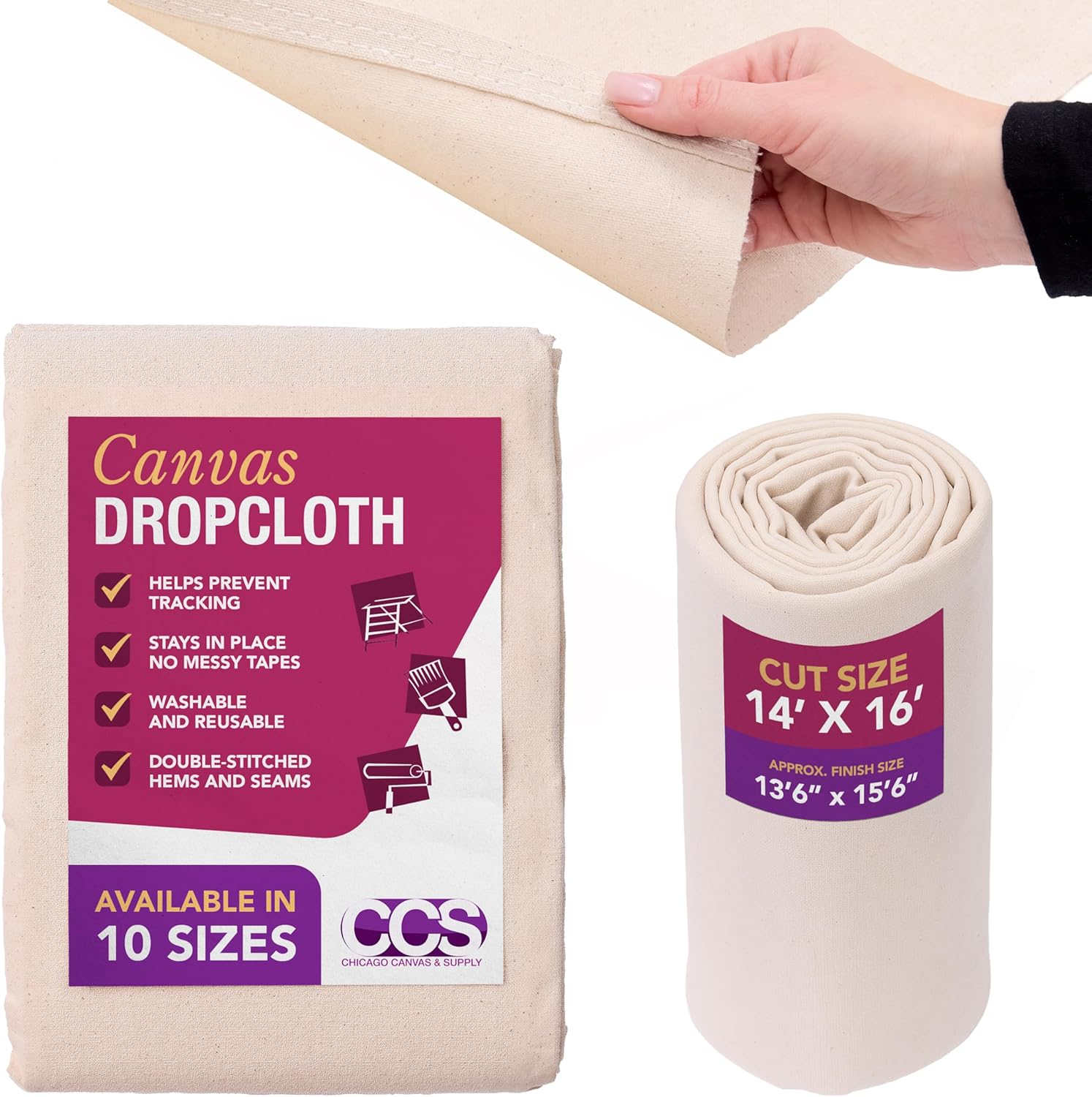 CCS Canvas Drop Cloth for Painting - Durable Cotton Tarp 14x16 Ft