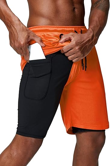 Pinkbomb Men's 2 in 1 Running Shorts for Gym and Workout