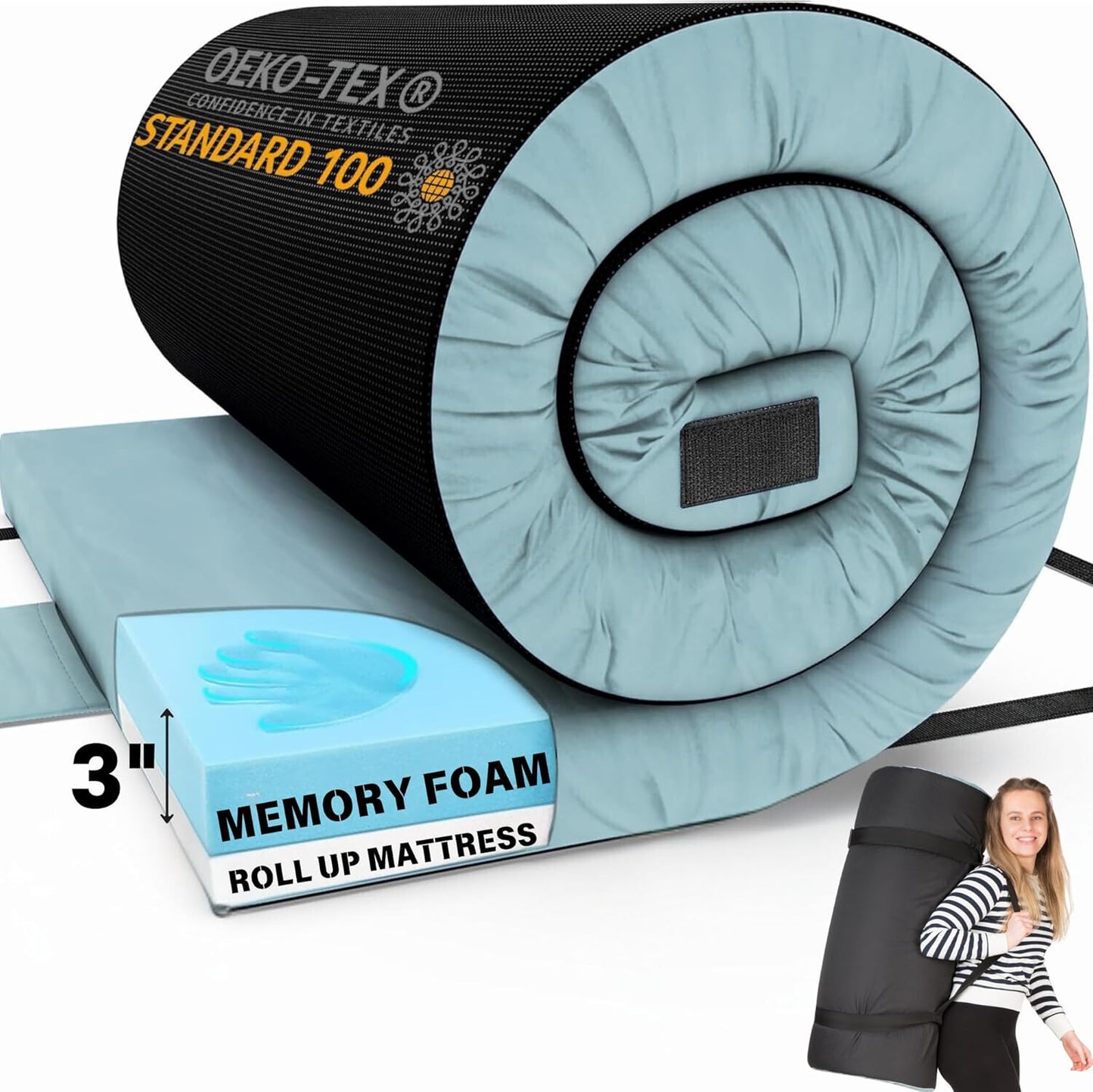 Hazli Memory Foam Camping Mattress Pad - CertiPUR-US Certified