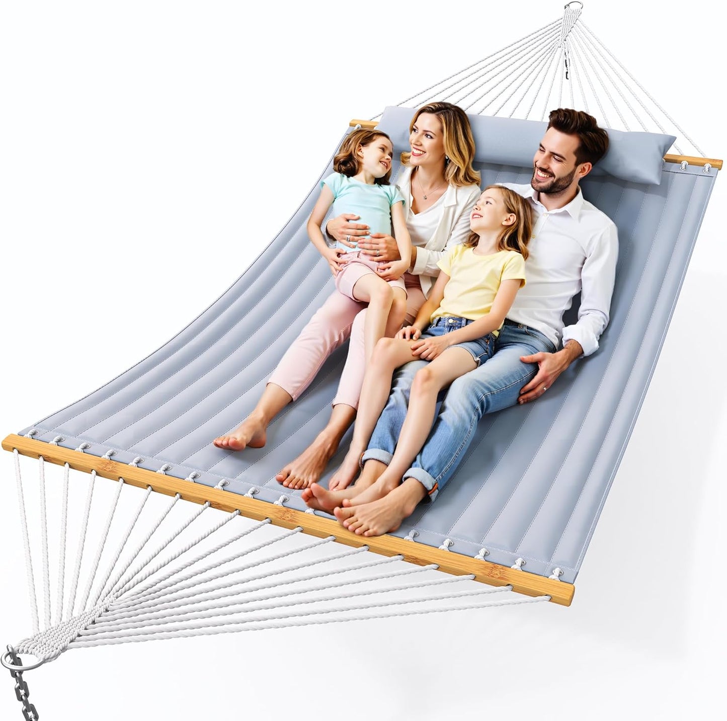 Double Hammock with Spreader Bar for Outdoor Relaxation