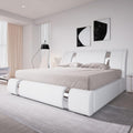 Allewie King Size Bed Frame with Iron Piece Decor - Modern White