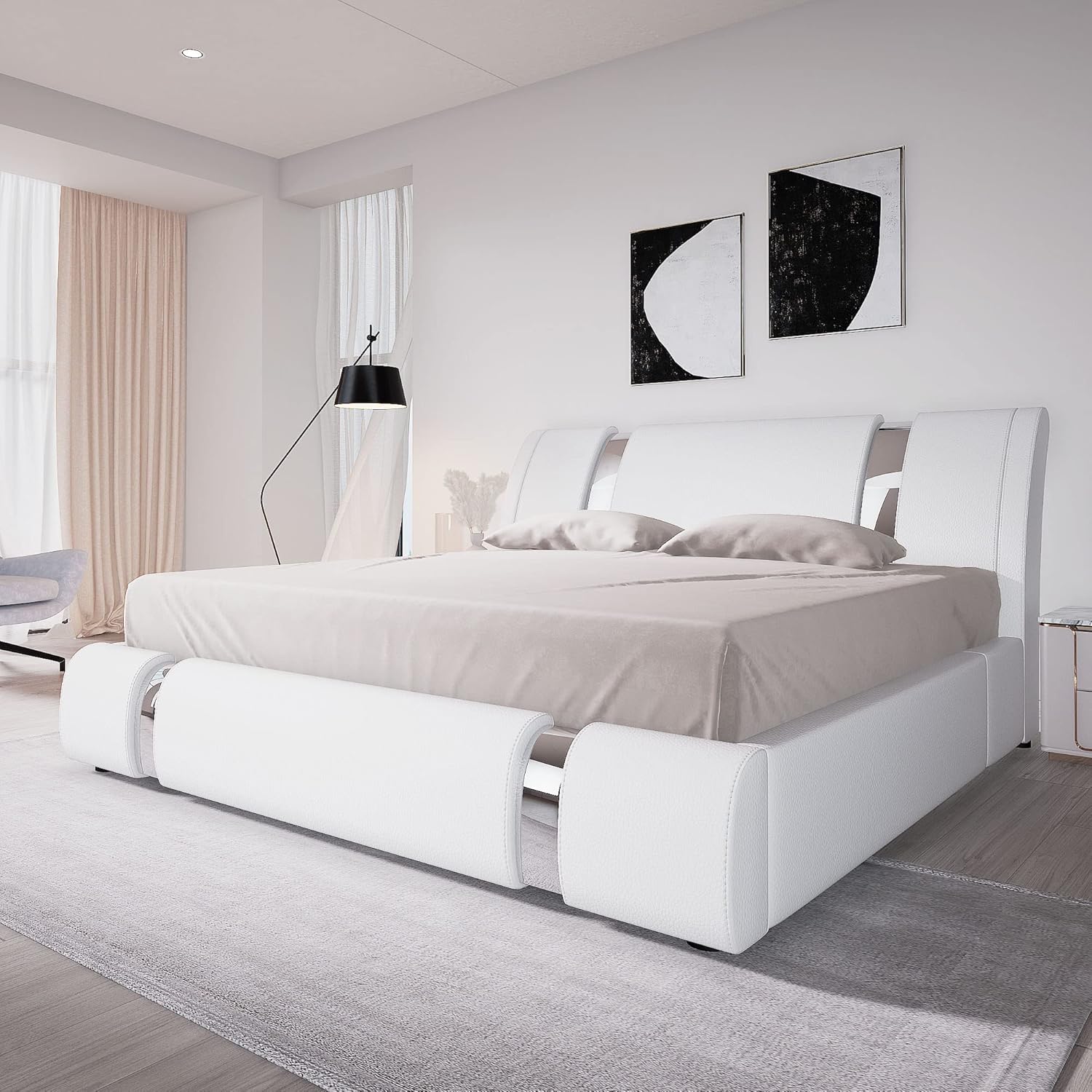 Allewie King Size Bed Frame with Adjustable Headboard Design