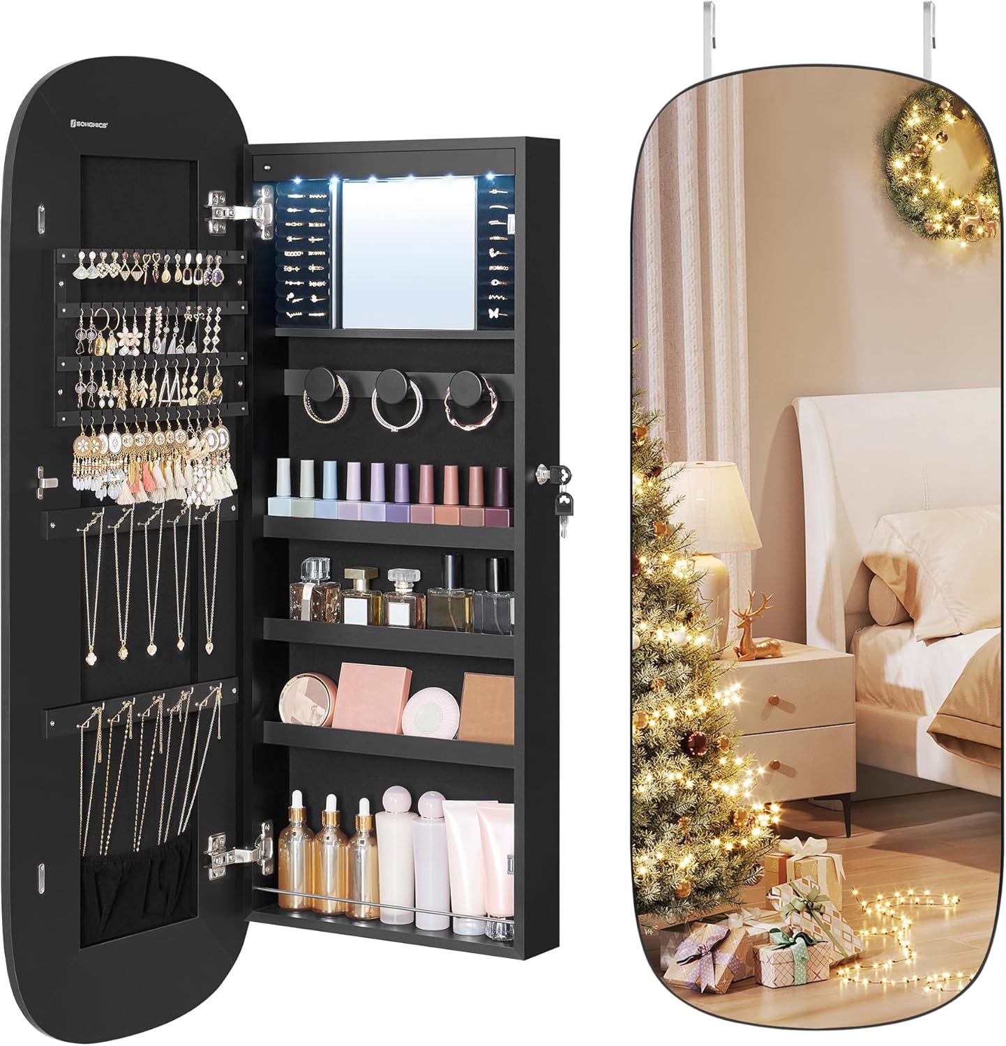 SONGMICS Jewelry Organizer with LED Mirror for Elegant Storage