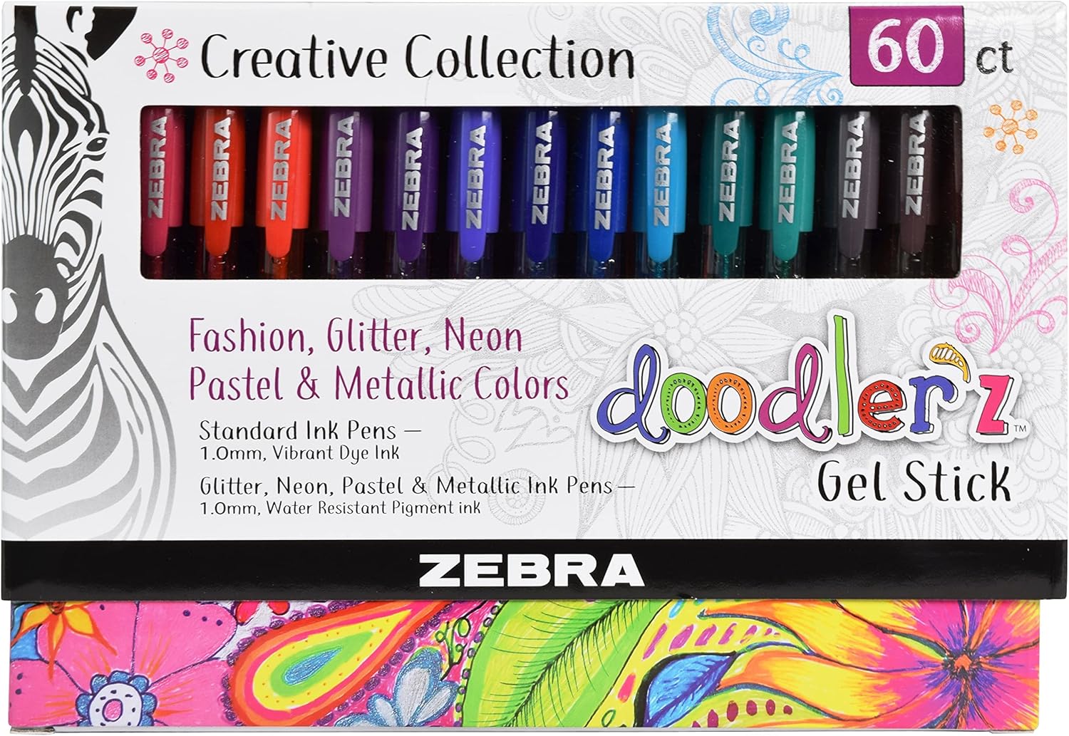Zebra Pen Doodlerz Gel Pens 60-Pack for Vibrant Art Projects