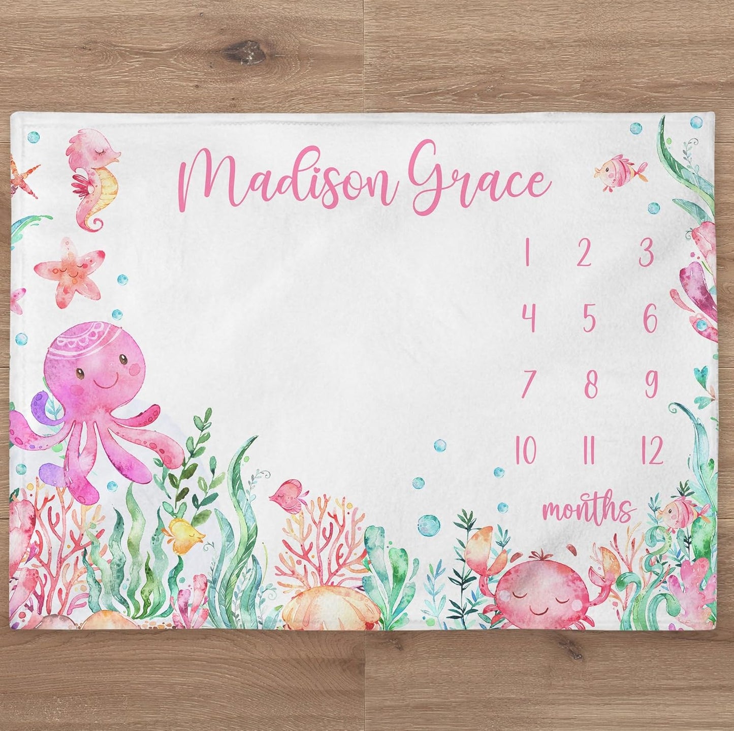 Personalized Pink Ocean Baby Blanket by UnoCo