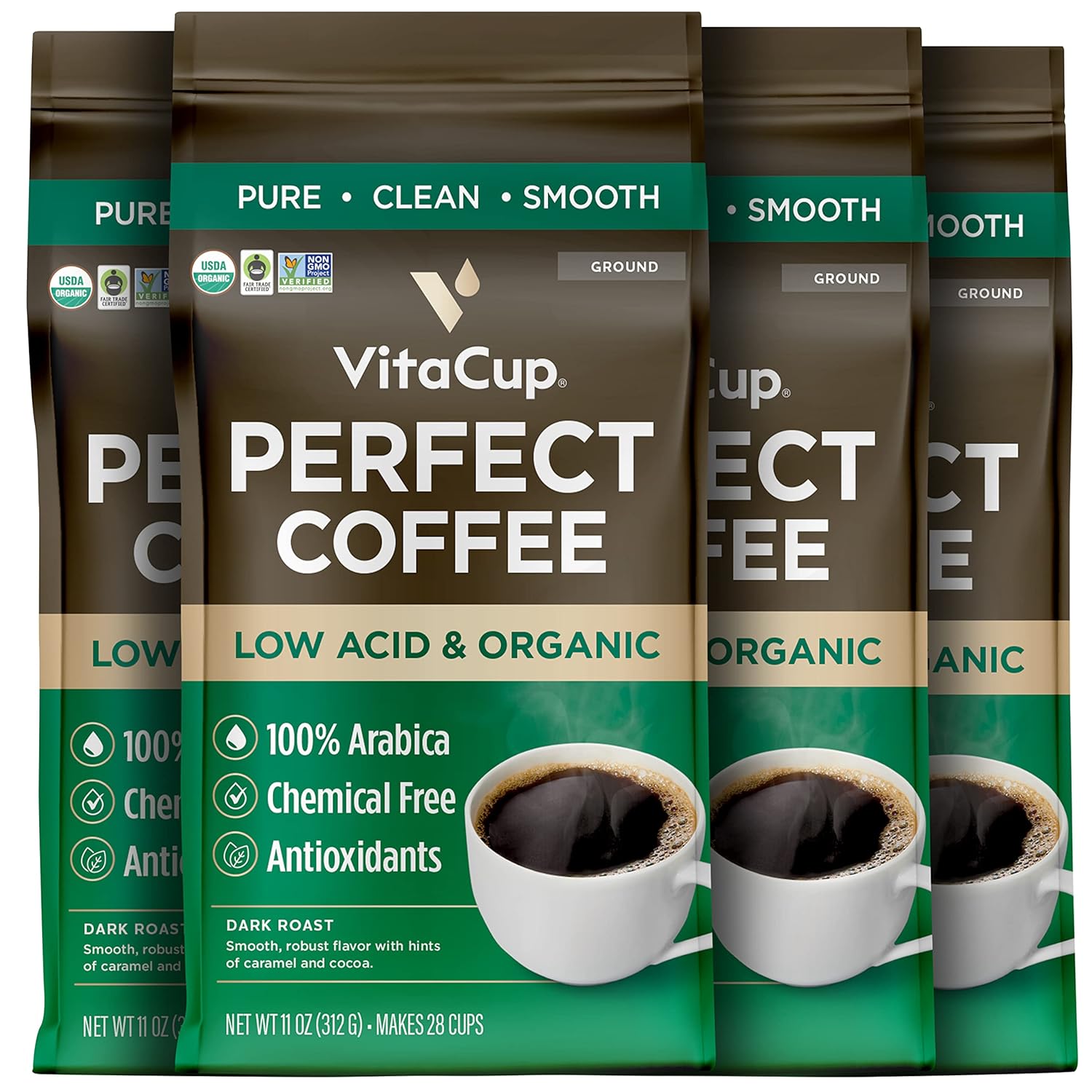 VitaCup Perfect Low Acid Coffee Ground for Smooth Dark Roast