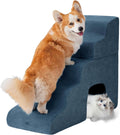 Navy Blue Curved Dog Stairs Ramp for High Beds - 5-Step Pet Steps