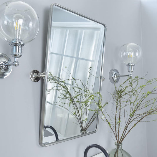 Farmhouse Pivot Rectangle Bathroom Mirror with Brushed Nickel Frame