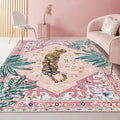 Pink Rug 4x6 Oriental Washable Non-Slip Tiger Rug - Ultra Soft Vintage