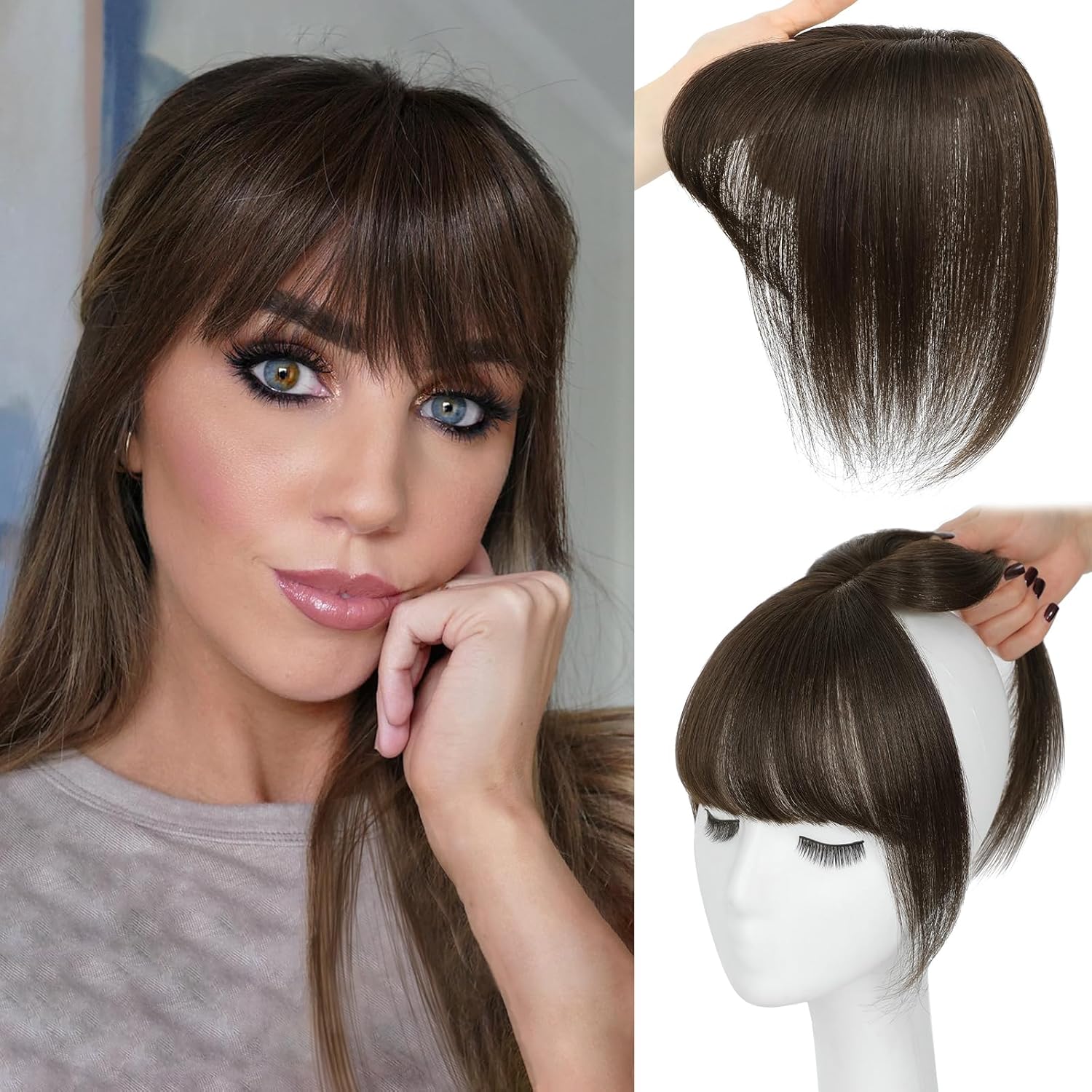 Natural Black French Bangs Hair Clip for Women - 3D Style