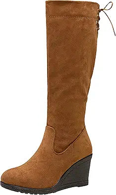 Vepose Women's 9651 Knee High Boots with Fashion Wedge Heel