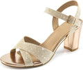 HARENCE Chunky Heels for Women Wedding - Sparkly Open Toe Ankle Strap