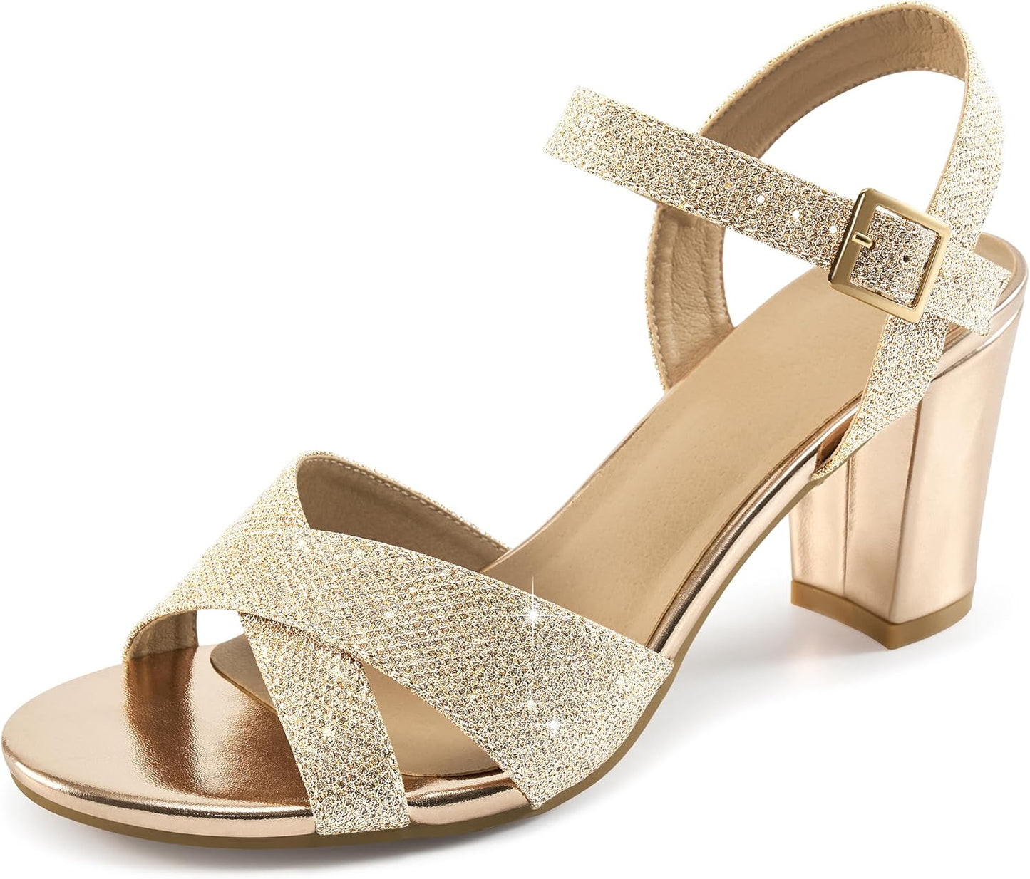 HARENCE Chunky Heels for Women: Sparkly Open Toe Sandals