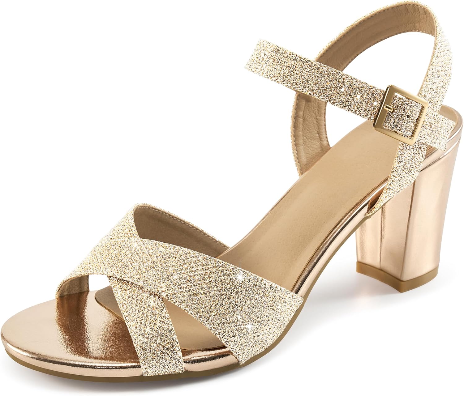 HARENCE Chunky Heels for Women: Sparkly Open Toe Sandals