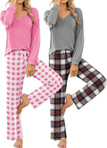 Ekouaer Womens 2 Pack Pajama Sets V Neck Long Sleeve