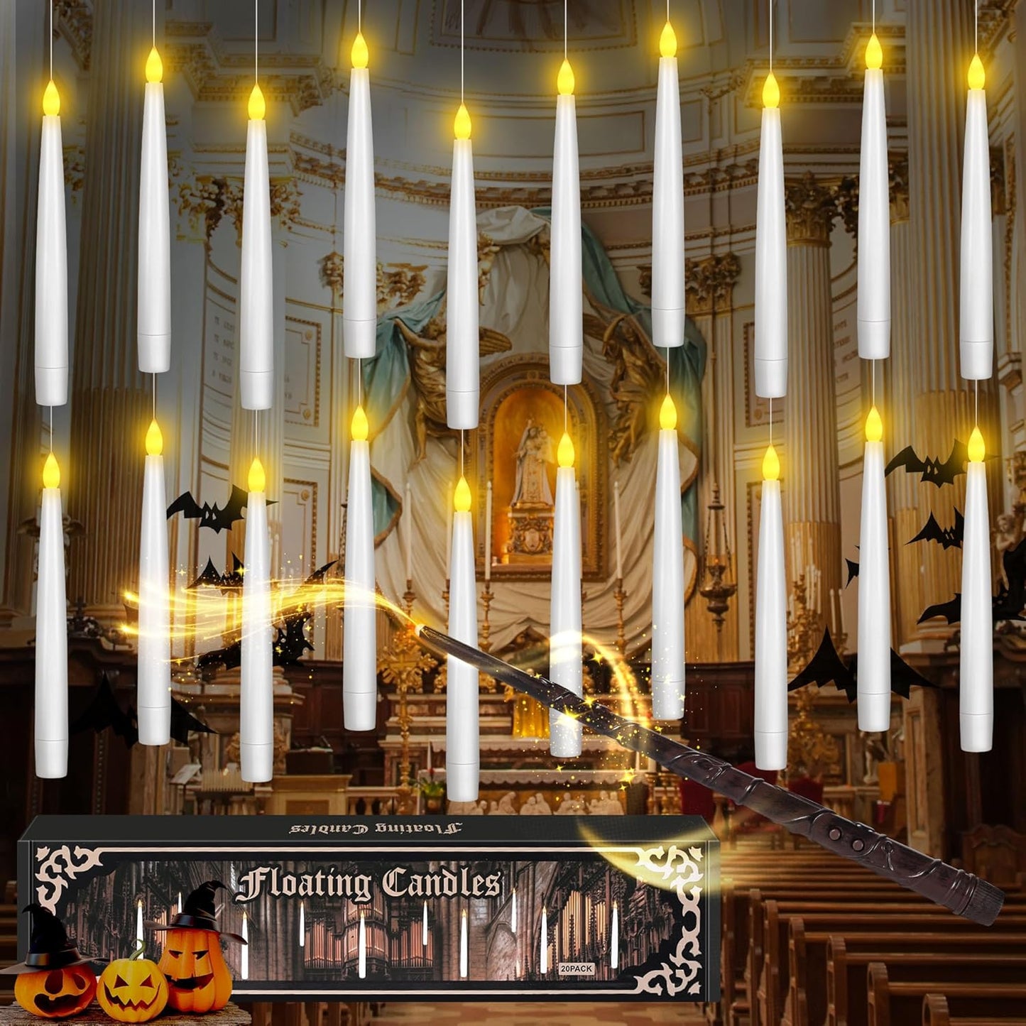 Magic Floating Candles with Wand for Halloween and Christmas Fun