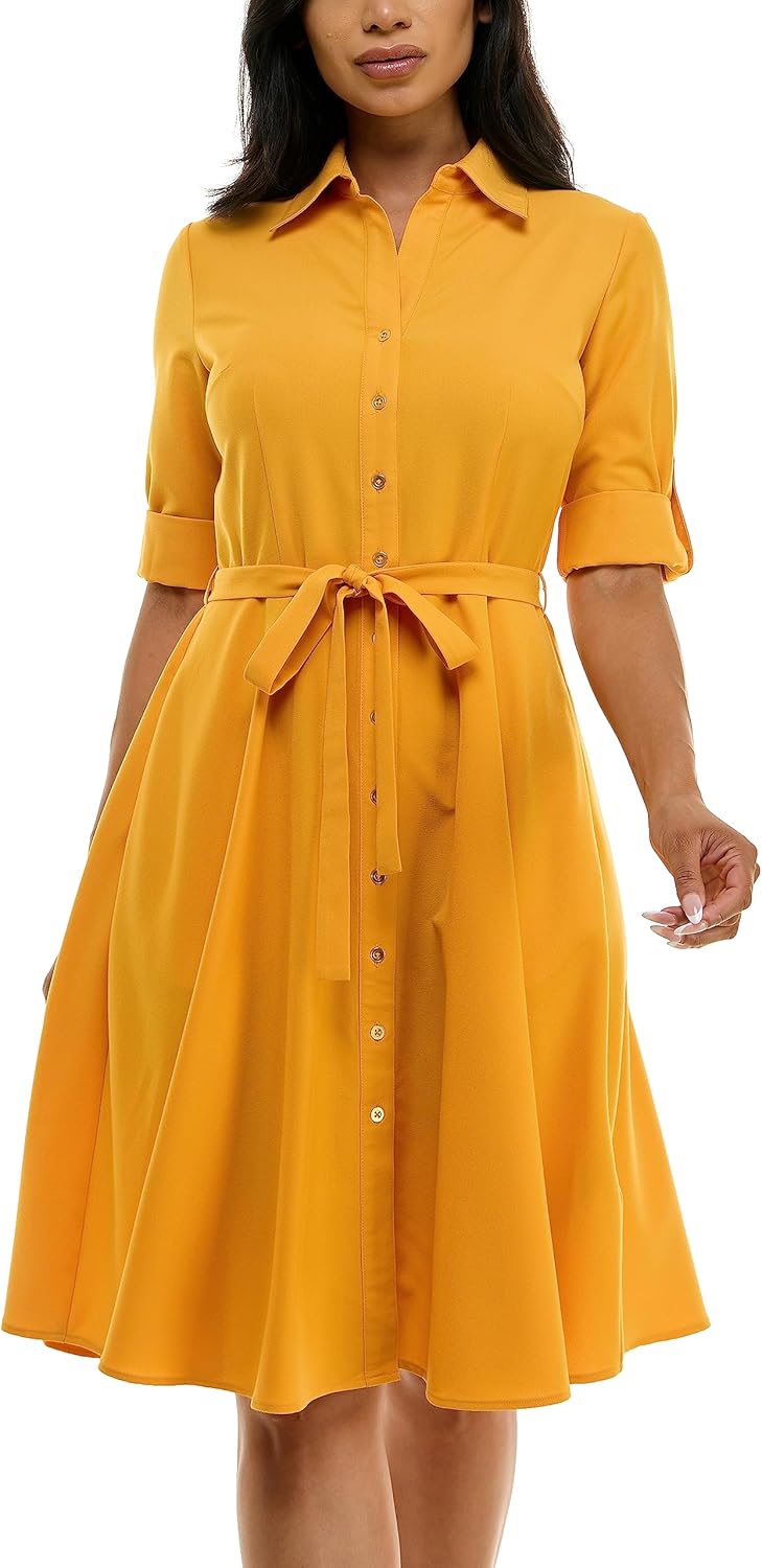 Sharagano Womens Button Front Pleated Shirt Casual Dress Review