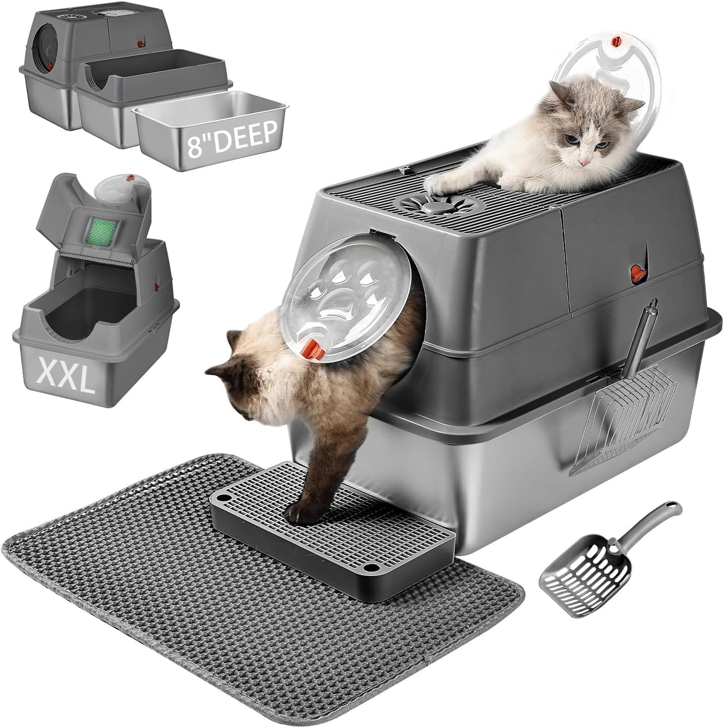 Stainless Steel Litter Box with Lid for Multi-Cat Households