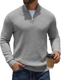 Quarter Zip Pullover Men Slim Fit Stretchy Ribbed - Business Casual