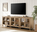 Oak TV Stand Buffet: 100 Inch Glass Door Cabinet