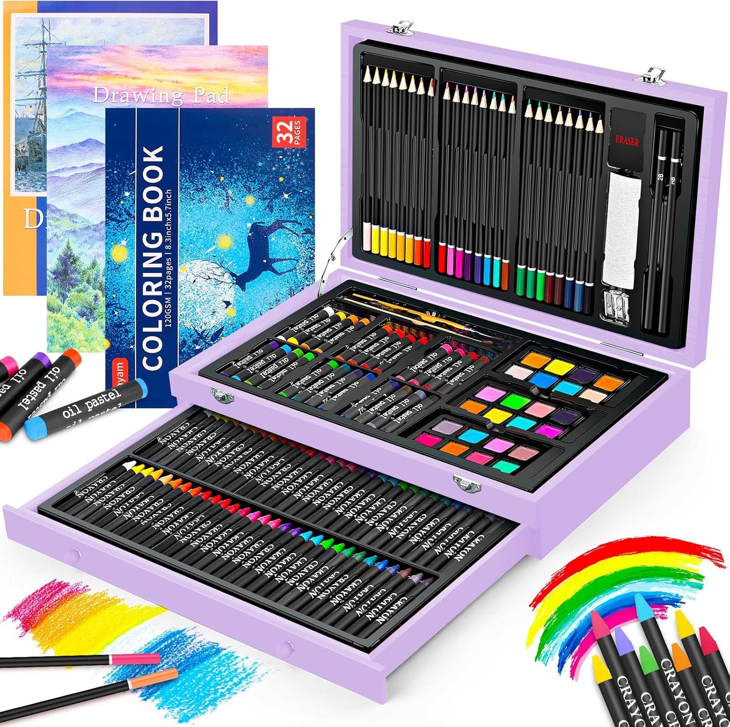 iBayam 150-Pack Wooden Art Set Crafts Drawing Painting Kit