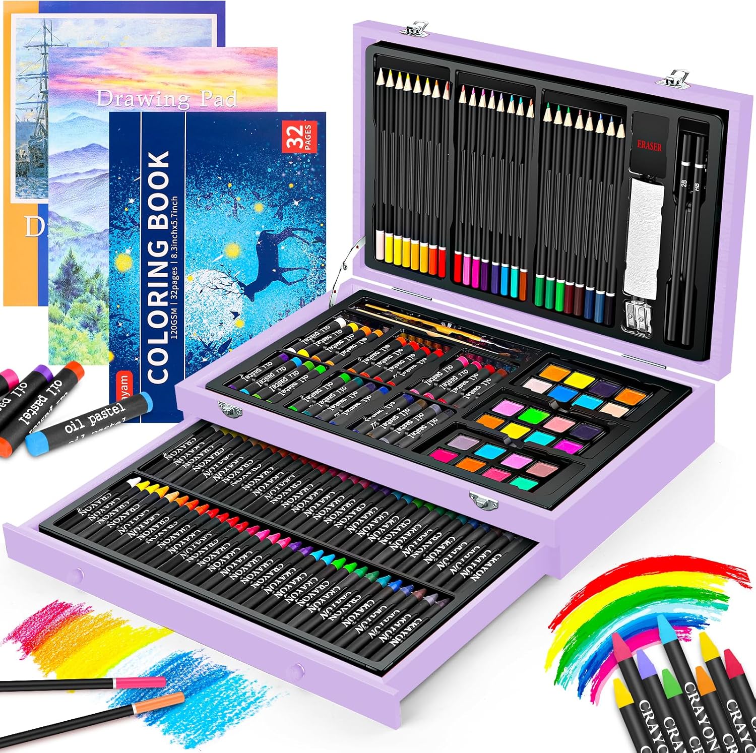 iBayam 150-Pack Wooden Art Set Crafts Drawing Painting Kit