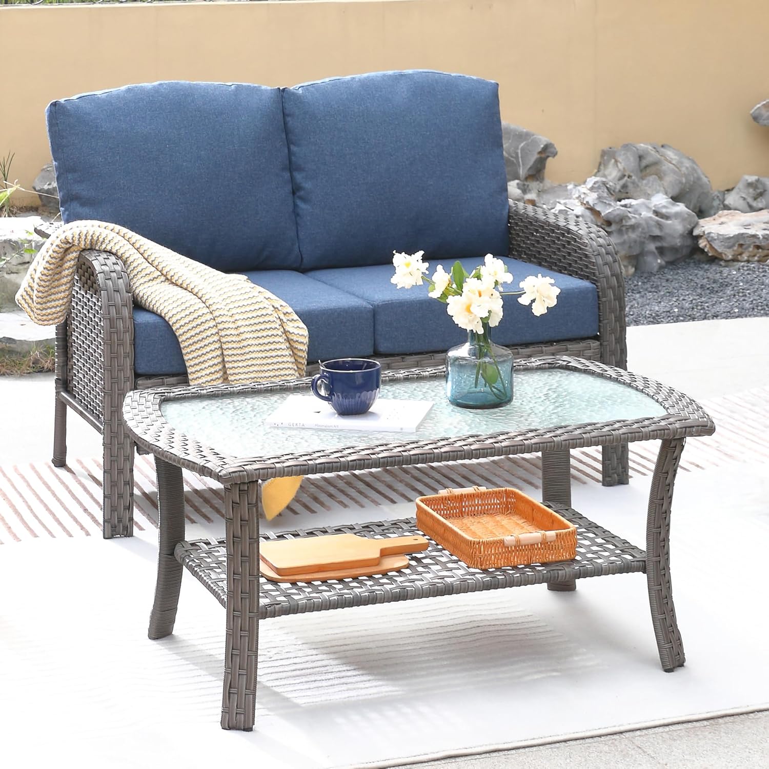 ovios Patio Furniture Set: Stylish Outdoor Wicker Sofa Duo