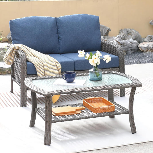 ovios Patio Furniture Set: Stylish Outdoor Wicker Sofa Duo