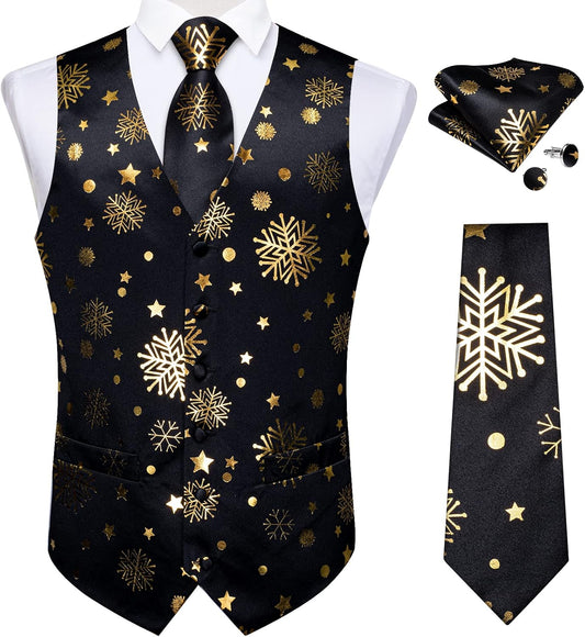 DiBanGu Christmas Men's Suit Vest and Tie Set for Festivities