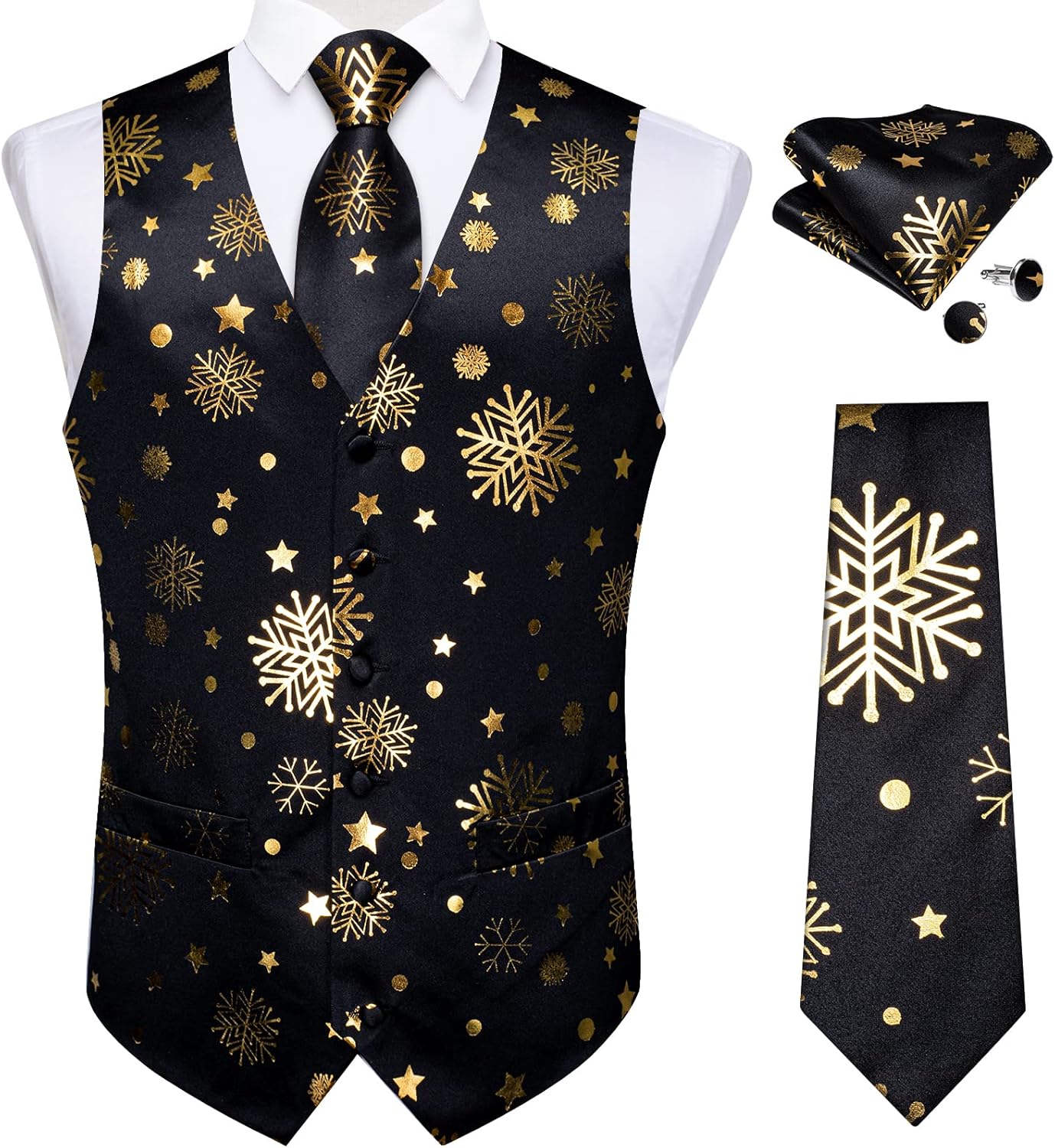 DiBanGu Christmas Men's Suit Vest and Tie Snowflake Set
