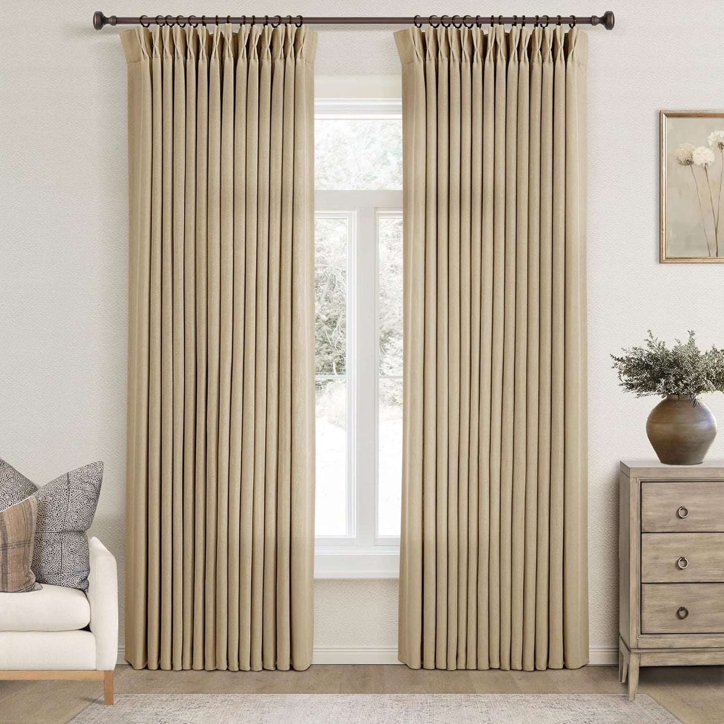 Tan Curtains 108 inches Long for Living Room with Pinch Pleat