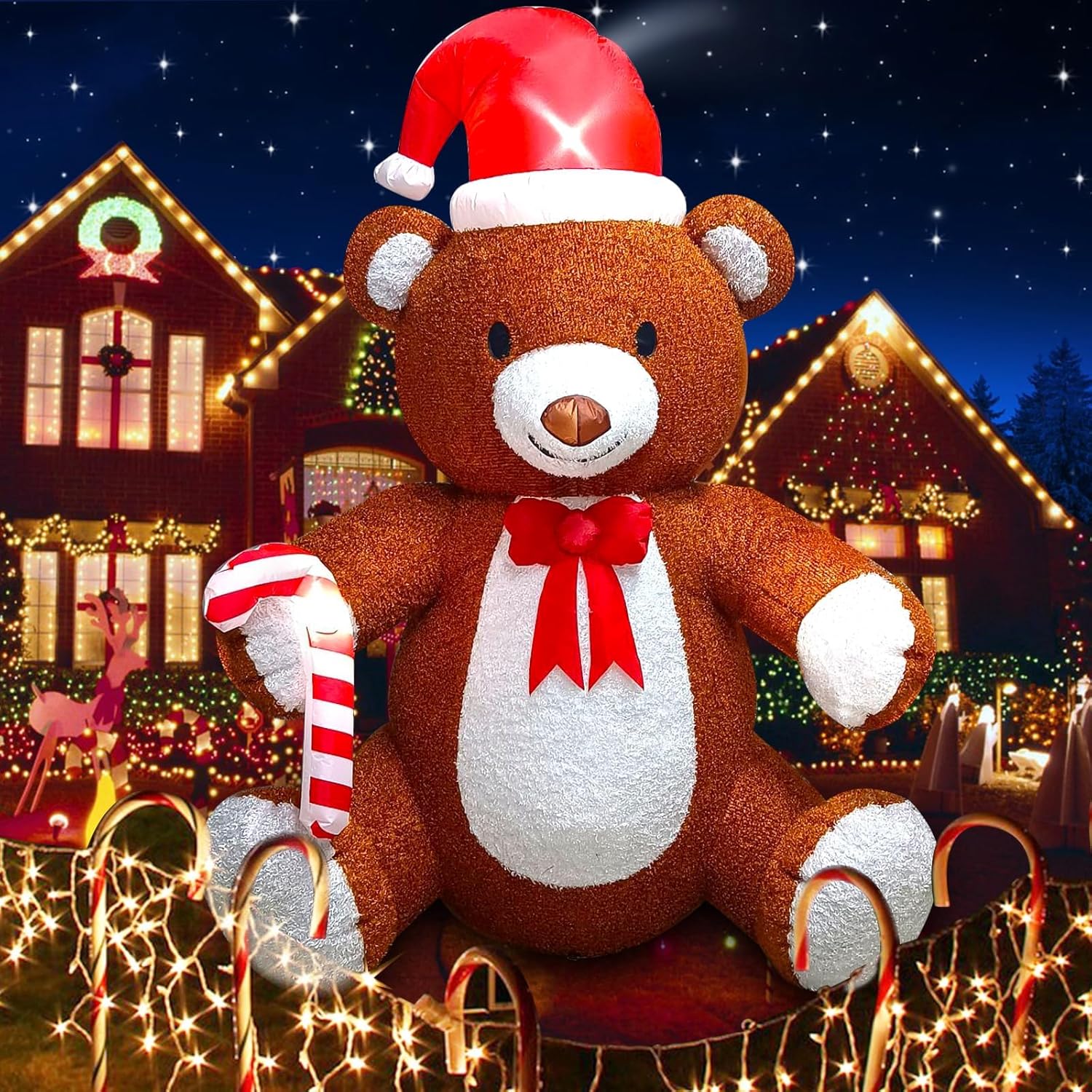 Fluffy Bear Inflatable with LED Light for Christmas Decor