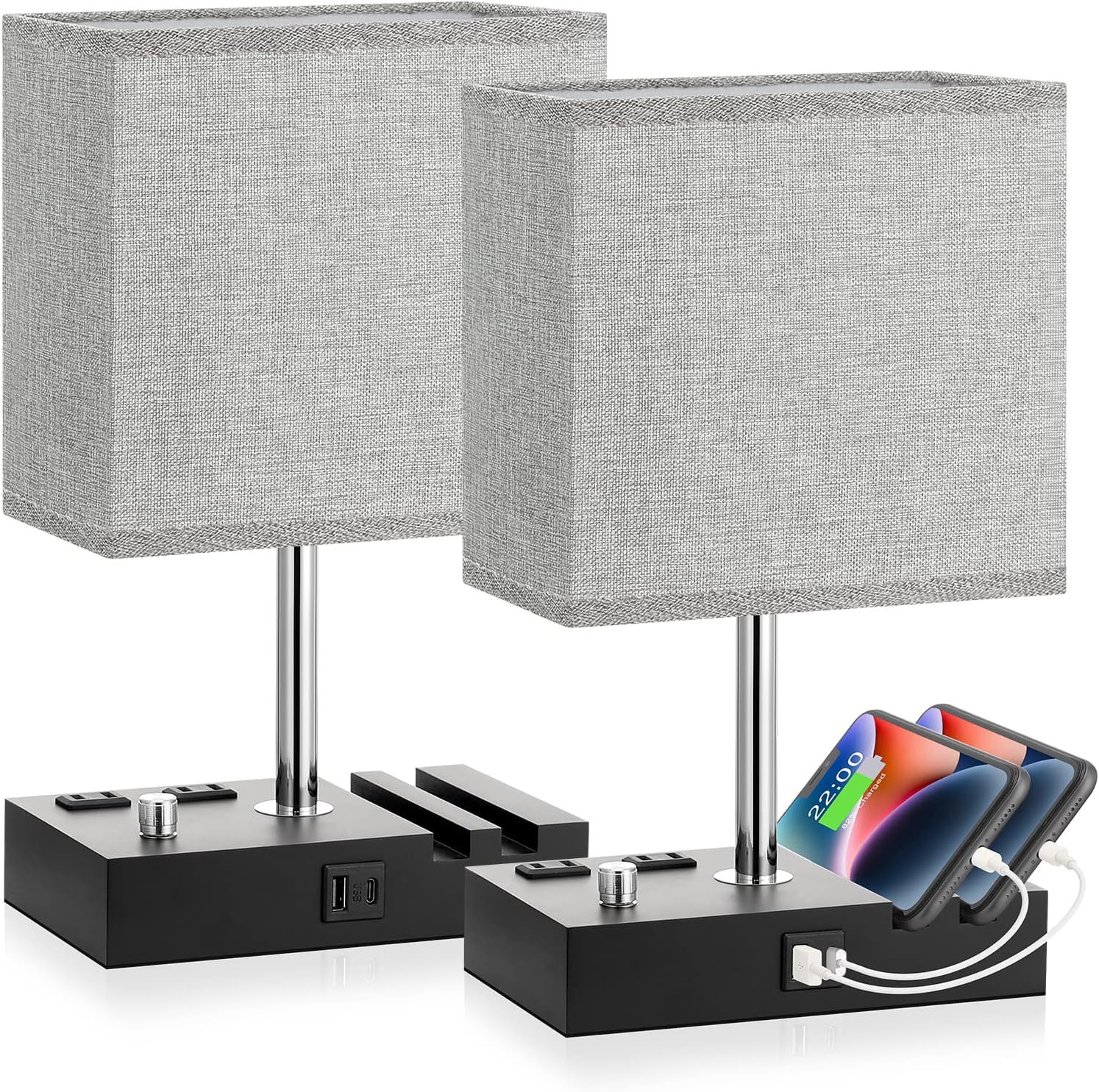 Dimmable Bedside Lamps with USB C Ports for Bedroom Decor