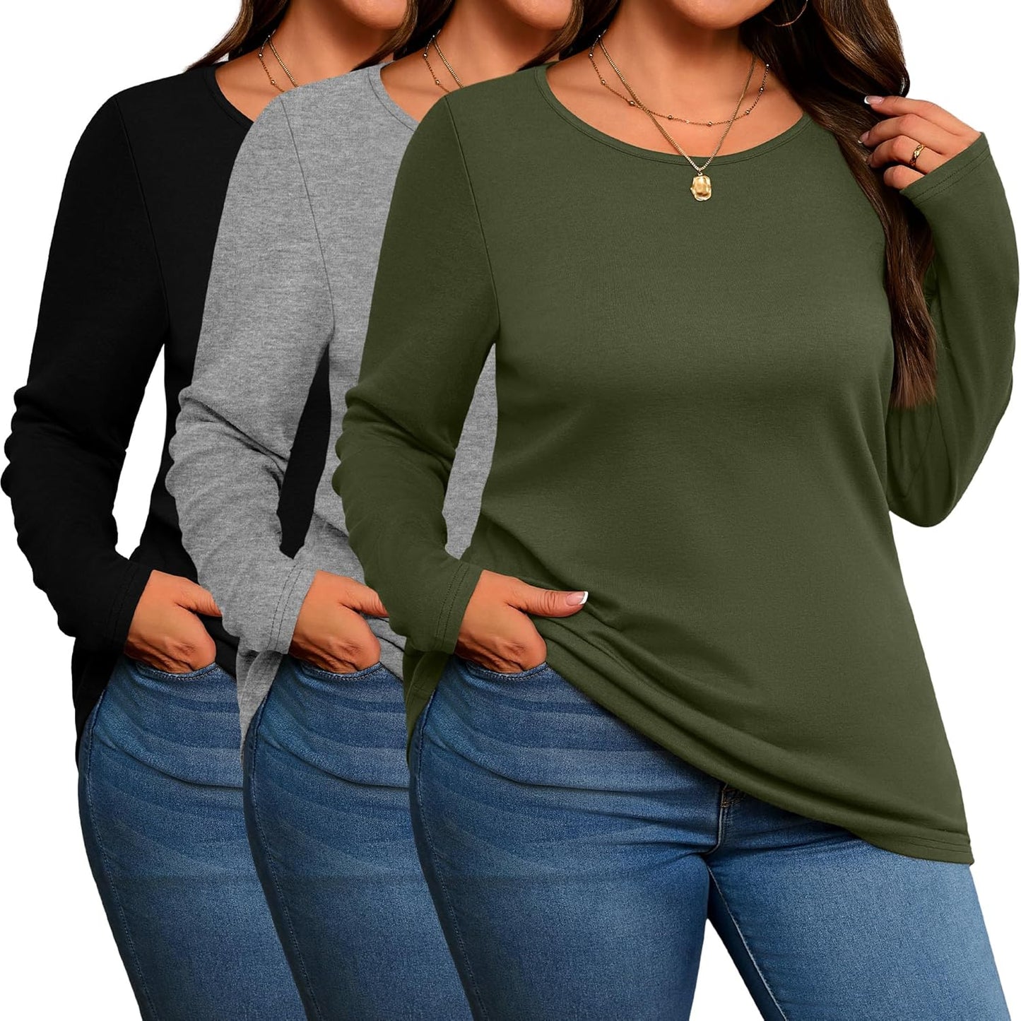 3 Pack Women's Plus Size Cotton Shirts for Casual Comfort