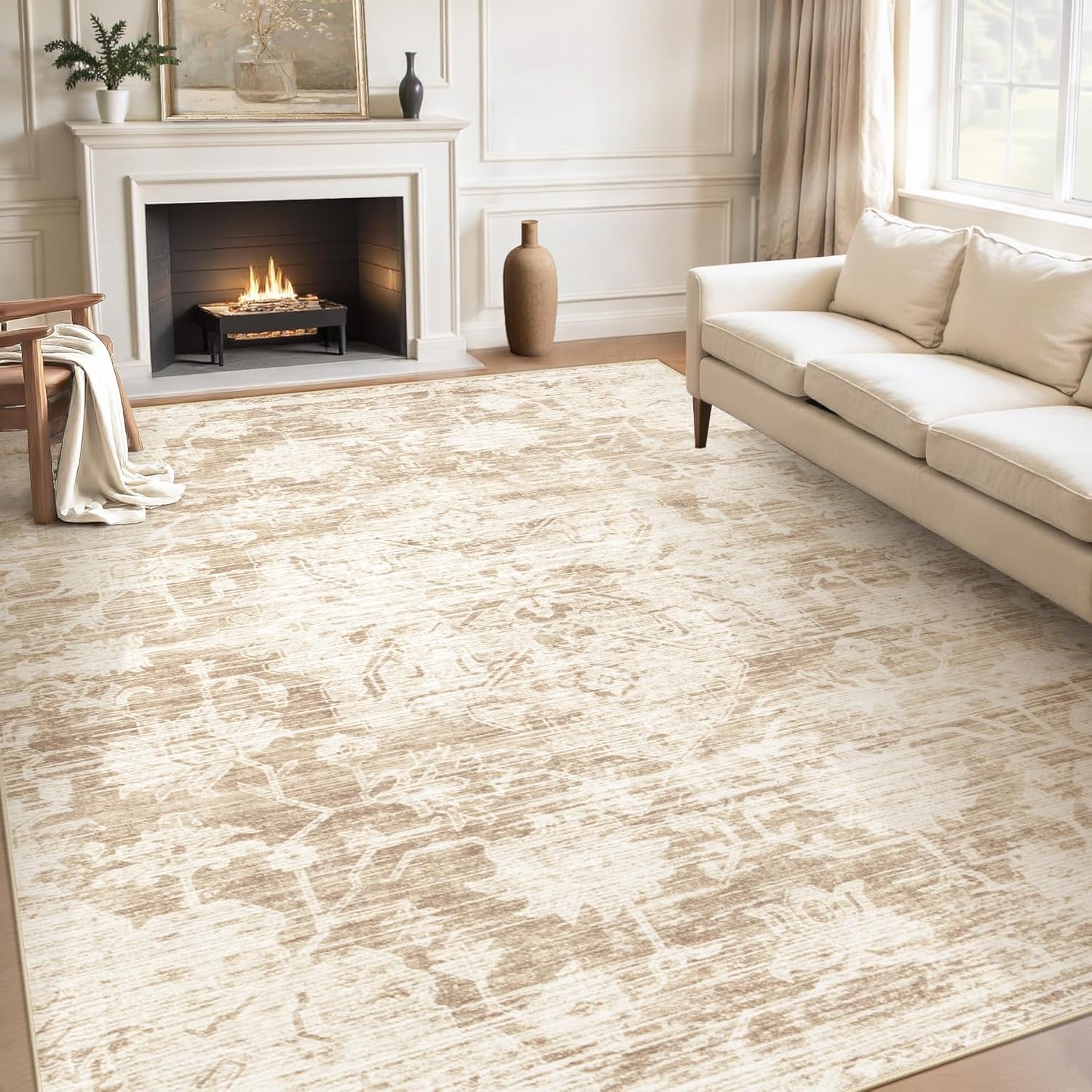 Large Vintage Living Room Rug 9x12 with Non-Slip Backing